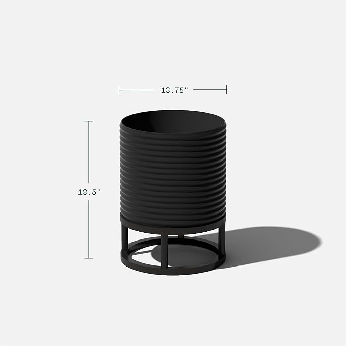 Veradek Mod Series Raised 13" Short Planter for Patio & Backyard | Durable Plastic-Stone Material w/Wooden Stand | Modern Décor for Plants & Flowers