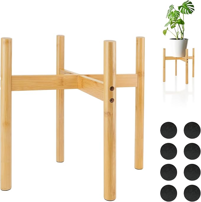 RETON Wood Plant Stand Indoor, Mid Century Modern Indoor Plant Stand, Wooden Plant Holder, Modern Bamboo Flower Pot Stand for Indoor, Outdoor, Garden, Yard, Office (13in, Large)