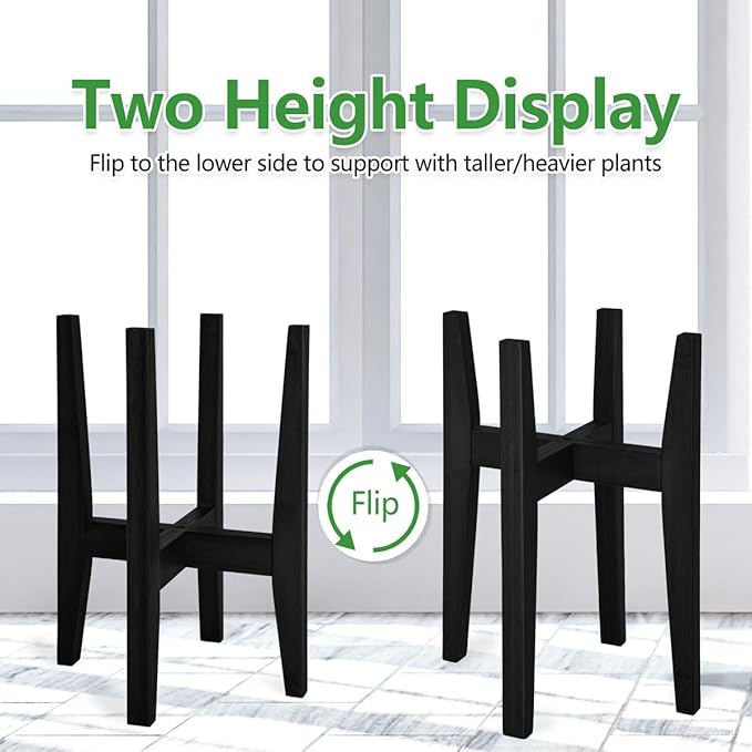 Rnined Plant Stand Indoor, Bamboo Plant Shelf, Adjustable Corner Plants Flower Holders Single Floor Plant Stand, Fits 8 to 12 Inches Pots,(Pot & Plant Not Included)(Black)