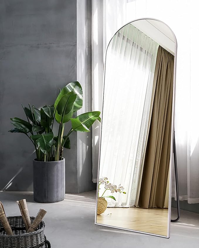 Dewfig Arched White Full Length Mirror, 64"X21" Large Floor Mirror, Full Body Mirrors for Leaning or Hanging, Standing Mirrors for Bedroom, Living Room,Dressing Room, Aluminum Alloy Frame, White