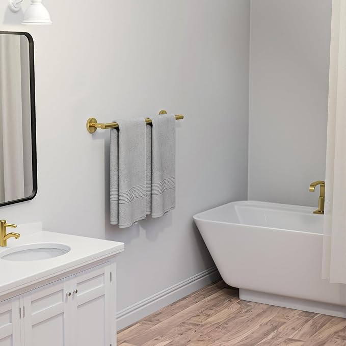 USHOWER Light Gold Towel Bar, 24-Inch Towel Racks for Bathroom Wall-Mounted, SUS304 Stainless Steel Towel Rod (Total Length 26-Inch)