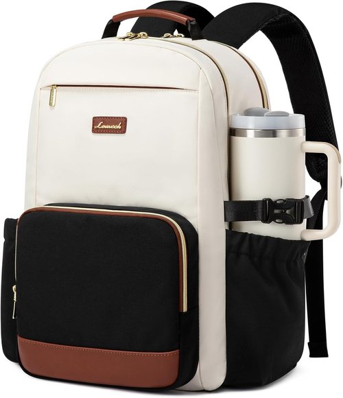 LOVEVOOK Laptop Backpack - Large Capacity Travel Bag for 18-Inch Laptops | Waterproof Design in Beige-Black-Brown