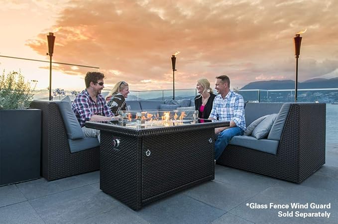 Outland Living Series 403 Fire Table – 44" 50,000 BTU Outdoor Propane Gas Fire Pit Table with Tempered Glass Top & Arctic Ice Decorative Glass Rocks, Espresso Brown