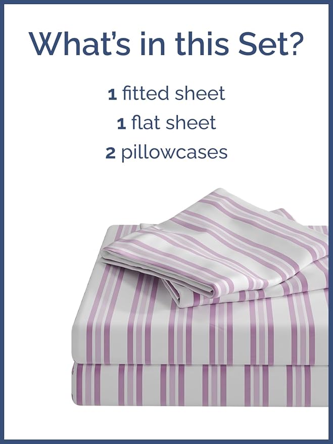 Kids Pink Stripes Full 4 Piece Sheet Set - Boys, Girls, Teens, Toddler - Easy Fit, Deep Pockets - Breathable, Hotel Quality Sheets - Machine Washable & Wrinkle Free - Cute, Cozy & Soft - CGK Linens