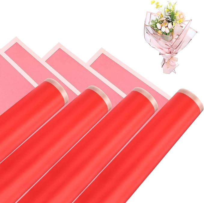 MECCANIXITY Flower Bouquet Wrapping Paper, 56cm/22 Inch Waterproof Floral Wrapping Paper for Flower Bouquet DIY Gift, Wedding, Birthdays, Valentine's Day, Pack of 20(Bright Red)