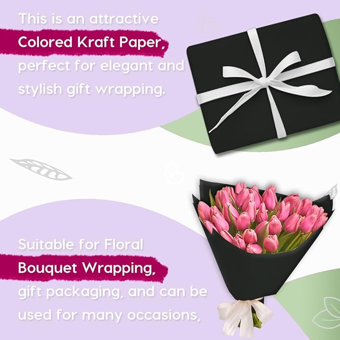 PerkHomy Kraft Paper Roll for Gift Wrapping Bulletin Board Craft Art Bouquet Flower Packing Moving Shipping Floor Covering Table (Black, 17.5" x 80')