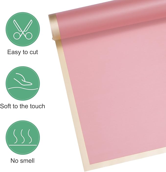 M METERXITY 20 Sheets Flower Wrapping Paper Bouquet, 23 Inch Pink Gold Edge BOPP Waterproof Floral Wrapping Paper Flower Packaging DIY for Wedding/Party/Birthday/Gift Bouquet Wrap Paper