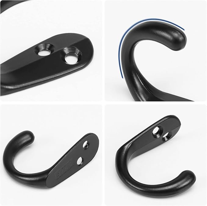 NearMoon Coat Hooks Wall Mounted - Heavy Duty Metal Single Prong Robe Hanger Rustproof Wall Hooks for Towel Hat Key Bag on Bathroom, Kitchen, Livingroom(10 Pack, Matte Black)