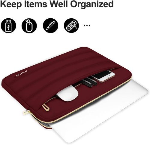 MOSISO 16-Inch Laptop Case - Puffy Sleeve Compatible with MacBook Pro & More | Red Polyester Bag