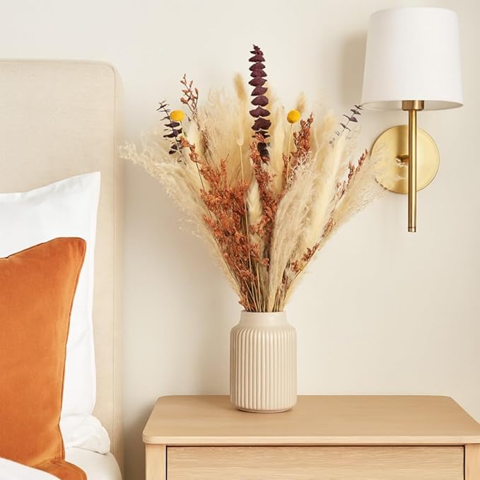 Musunny Dried Flower Bouquet,17" Fall Dried Flowers for Vase,Boho Pampas Grass Decor for Farhouse Home Room Office Decoration (Red)