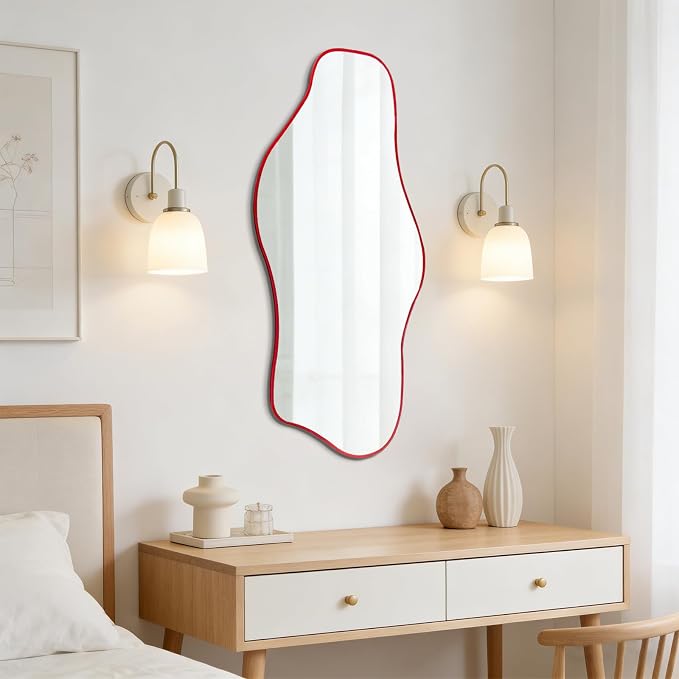 Irregular Frameless Mirror, 35.8"x17.7" Asymmetrical Tempered Glass Mirror, Modern Organic Shaped Wall Mirrors for Entryway Bedroom Living Room Bathroom, Horizontal or Vertical Hanging