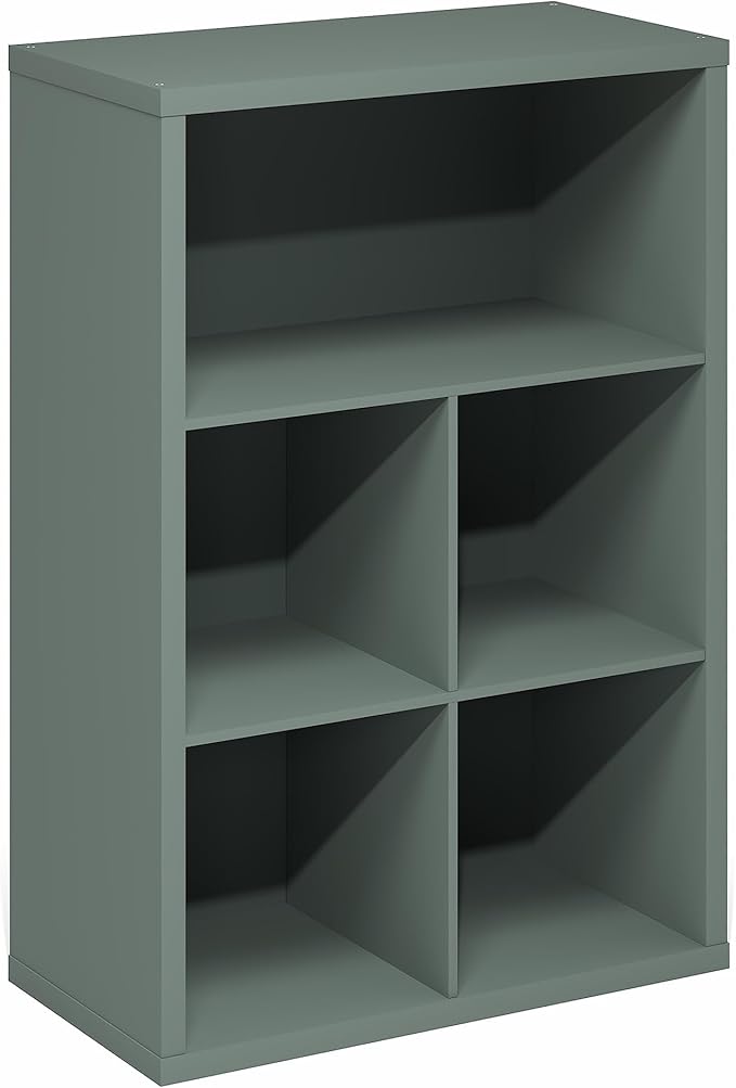 Furinno Cubicle Book Shelf, 5-Cube Extra Thick Frame Bookshelf, Reversible Bookcase with Closed Back, 14.6" x 57.8" x 58", for Living Room, Bedroom, Home Office, Sage Green