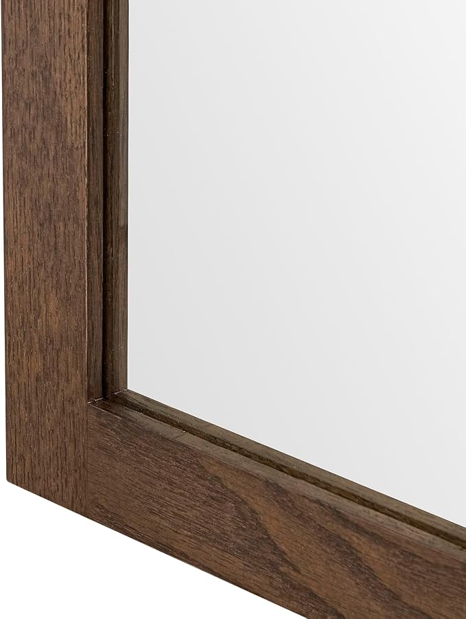 ARIEL Rectangular Wooden Mirror 30" x 36" in Brown Oak, Flexible Horizontal/Vertical Hanging for Bathroom, Vanity, Entryway & Living Room Decor, Farmhouse Style
