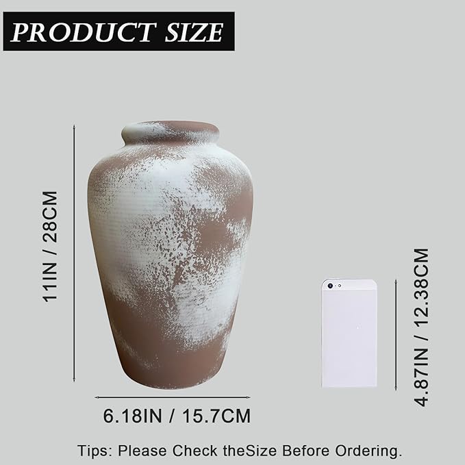Large Ceramic Vase, 11 inch Minimalist Vase for Home Decor, Handmade Farmhouse Flower Vase for Table Centerpiece, Wedding, Living Room, Kitchen Decoration, Shelf Decor (Rust)
