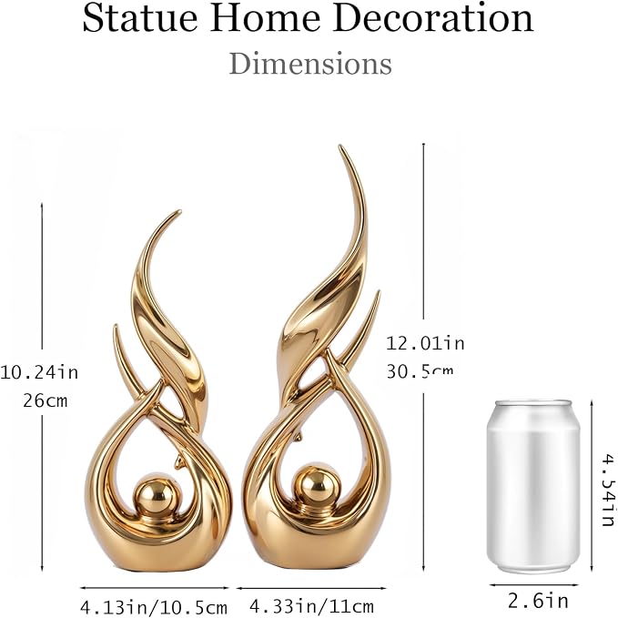 2 PCS Gold Ceramic Statues for Home Decor Accents, Modern Abstract Art Sculptures, Elegant Tabletop Decorative Objects for Dining Room, Entryway, Tv Stand, Mantel, Coffee Table Centerpieces