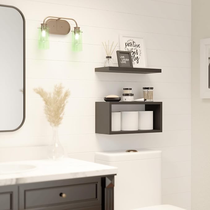 RICHER HOUSE Floating Shelves Bathroom, Black Floating Shelves for Wall, Above Toilet Bathroom Shelves, Wall Mounted Hanging Shelves for Bedroom, Kitchen, Living Room Decor - Black