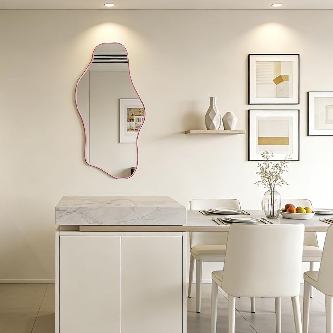 Irregular Wall Mirror, 35.8"x17.7" Asymmetrical Tempered Glass Mirror, Modern Frameless Organic Shaped Mirrors for Entryway Bedroom Living Room Bathroom, Horizontal or Vertical Hanging