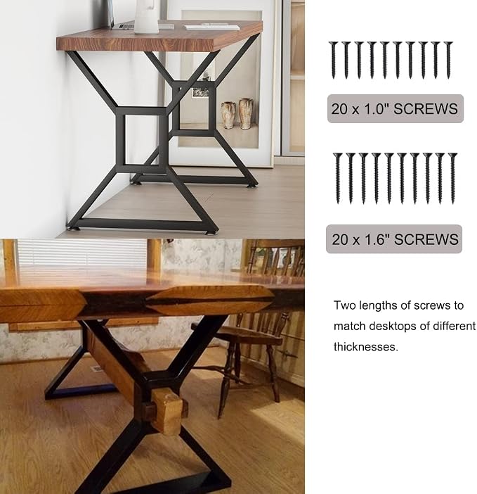 Metal Table Legs - Heavy Duty Desk & Furniture Legs, Modern Industrial Set of 2 (28" Height, 23.6" Wide)
