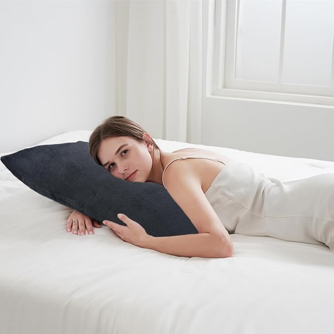DOWNCOOL Large Body Pillow Insert with Faux Fur Cover - Fluffy Long Bed Pillow for Sleeping - Breathable Full Body Pillow for Adults - 20x54 inch (Grey, with Cover)