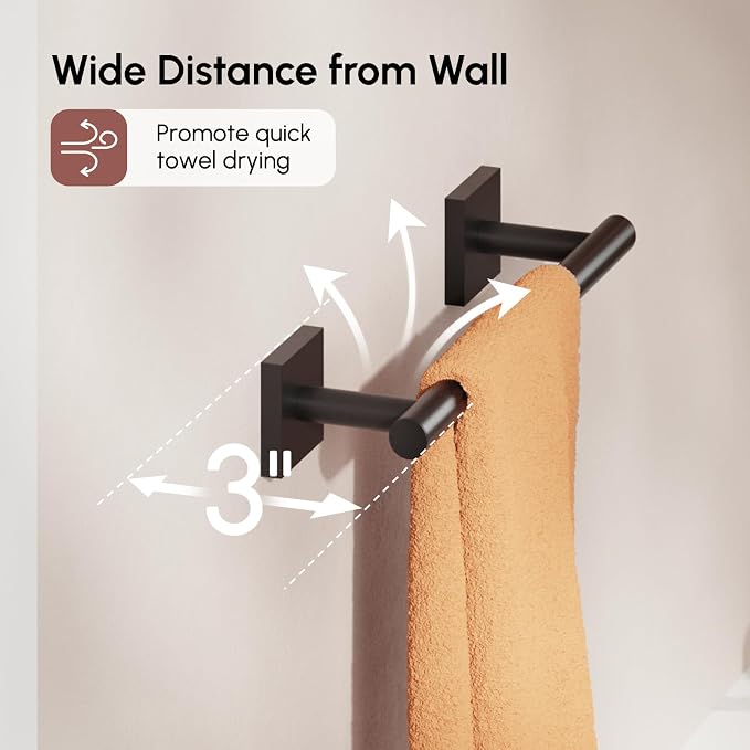 USHOWER Matte Black Hand Towel Bar, 9 Inch Towel Racks for Bathroom Wall Mounted, 304 Stainless Steel Towel Holder with Square Base, Modern Home Decor (Total Length 11 Inch)