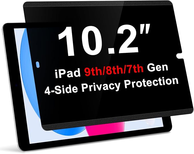 LUSA DESIGN 360°Magnetic Privacy Screen for iPad 9th/8th/7th Generation (10.2Inch,2019/2020/2021), Removable Anti Blue Light Glare Spy Private Filter, High Sensitive Bubble-Free Screen Protector