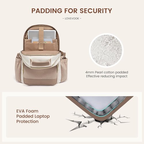 LOVEVOOK Laptop Backpack - Waterproof Travel Bag for 15.6" Laptops | Large Capacity, Beige-Nude-Logam Plum