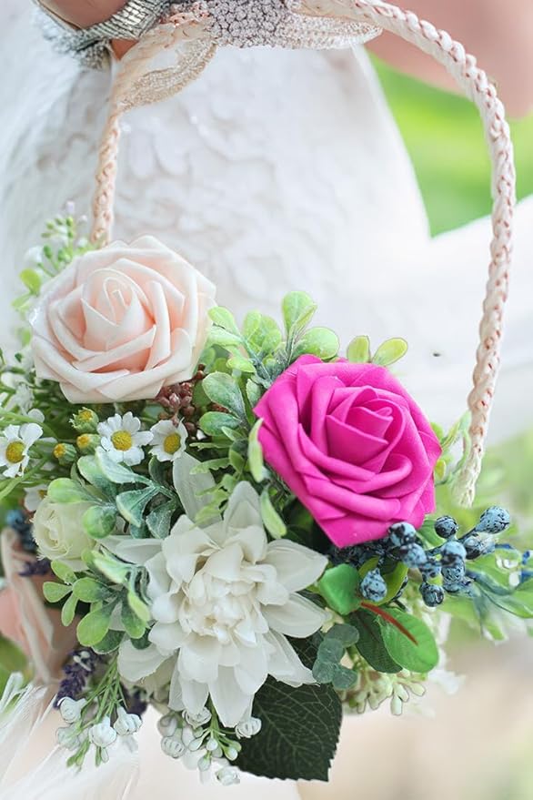 Blush Pink Artificial Roses 25pcs, Real Looking Fake Flowers with Stems for DIY Wedding Centerpieces, Bridal Shower, Party, Valentine's Day Gift, Home Decor