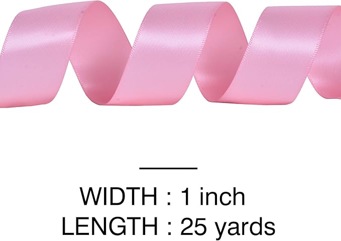 YAMA Pink Double Faced Satin Ribbon, 1 Inch 25 Yards, Great for Crafts Bows Flower Bouquet Wedding Home Decor Gift Wrapping