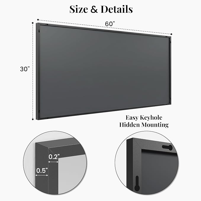 60"x30" Black Landscape Bathroom Mirror for 60-72 inch Double Vanity, Shatterproof Tempered Glass, Narrow Metal Frame, Ultra-Flush
