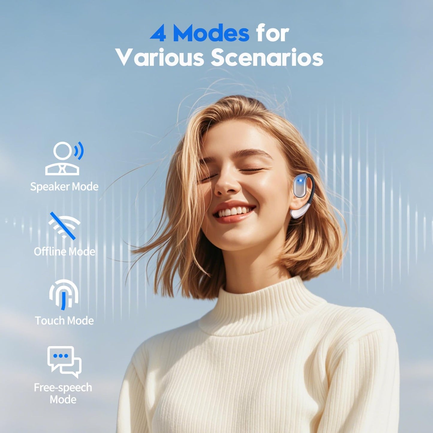 Skiennix Language Translation Earbuds - 3-in-1 Real-Time Translator for 144 Languages | M75 Milk White