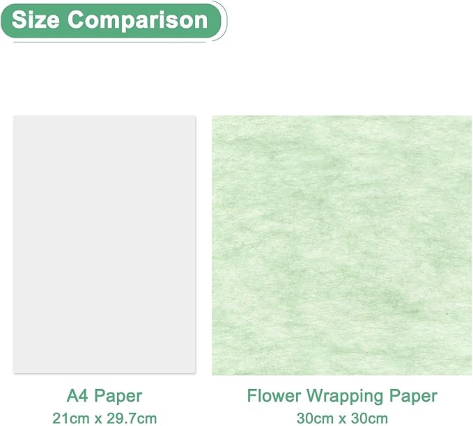 M METERXITY 152-Sheet Korean Cotton Wrapping Flower Paper, 11.8 Inch/ 30cm Waterproof Floral Wrapping Cotton Paper for Bouquets/Gift Packaging [Light Green]