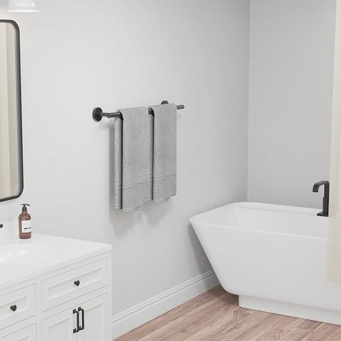 USHOWER Matte Black Towel Bar, 22-Inch Towel Rack for Bathroom Wall Mounted, Thicken SUS304 Stainless Steel Towel Rod Modern Home Decor (Total Length 24-Inch)