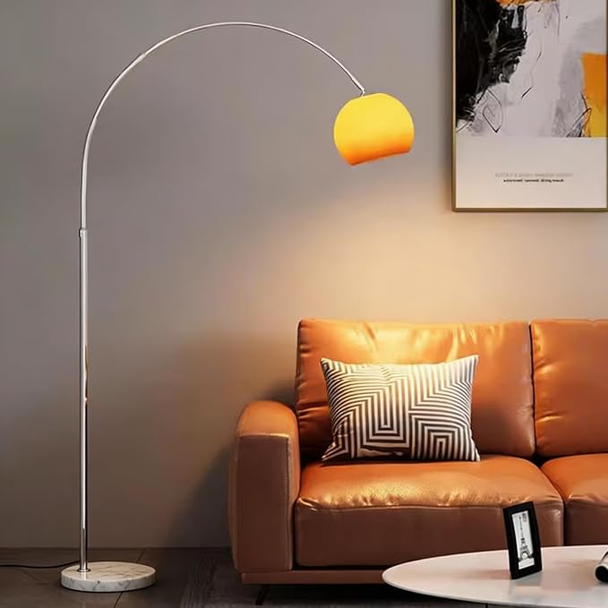 MIXL-Arc Floor Lamp with Glass Lampshade,Orange Living Room Floor Lamp,Adjustable Height Reading Standing Lamps.Mid Century Modern Standing Light for Bedroom and Couch