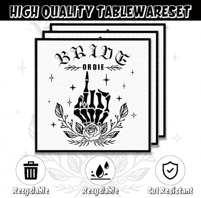 40Pcs Bachelorette Party Decorations Black Bride or Die Birthday Plates and Napkins Supplies Till Death Do Us Party Bachelorette Decorations