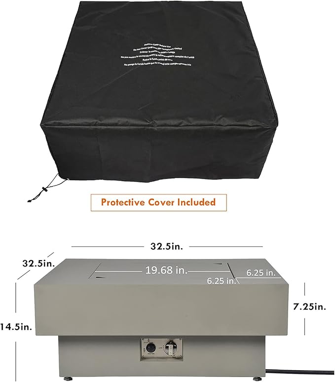Propane Fire Pit Table, 32.5-inch 50,000 BTU Outdoor Gas Fire Table for Patio w/Lid, Glass Rocks, Cover, Pre-Attached 10ft Propane Hose, Flint Gray