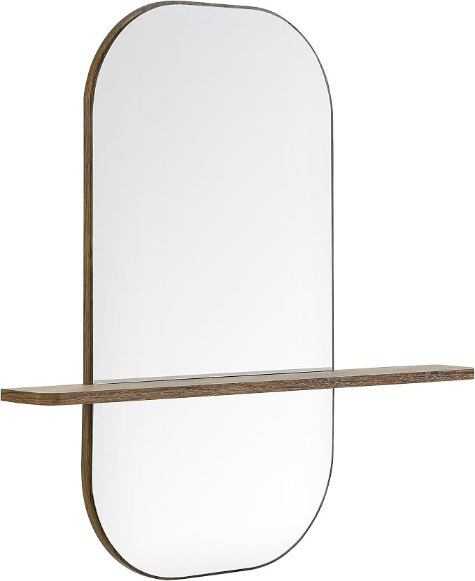 Modway Solstice Oversized Wall Mounted Oval Mirror with Shelf in Walnut – Modern Decorative Accent Mirror for Entryway, Bedroom, Living Room, or Bathroom Vanity