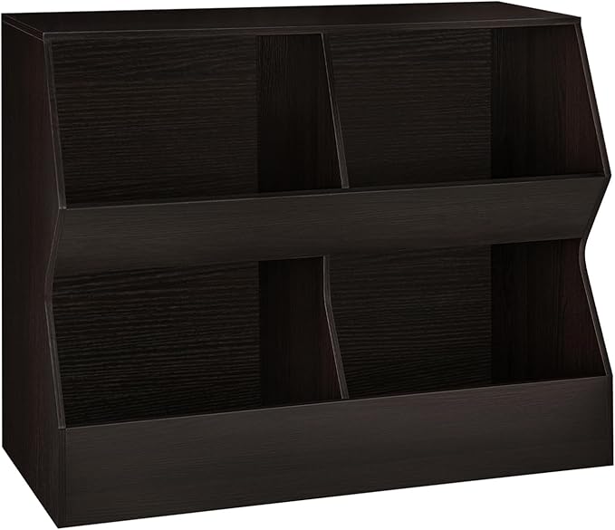 DINZI LVJ Kids Bookshelf, Toy Storage Organizer, Wooden Toy Storage Cabinet, 4 Cubby Children Bookcase, 39.4" L Toddler Book Shelf for Bedroom, Nursery, Hallway, School, Espresso