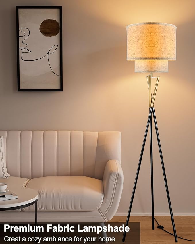 Lightdot Black Tripod Floor Lamp, Modern Floor Lamps for Living Room, Standing Lamp with Dual Drum, E26 Bulb Included, 67.7" Tall Floor Lamp for Bedroom, Home Office