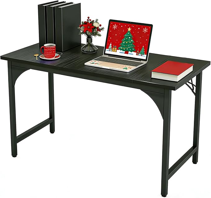 Computer Desk, 55 Inch Home Office Desks, Office Desk for Gaming Writing Study Work, Study Table with Large Legroom, Computer Desk with Metal Frame, Modern Simple Home Office Desk for Bedroom