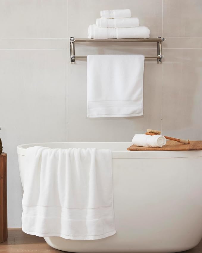 COZYART Luxury White Bath Towels Set, Cotton Hotel Large Towels for Bathroom, Thick Bathroom Set of 3 with 1 Bath Towel, 1 Hand Towel, 1 Washcloth, 650 GSM