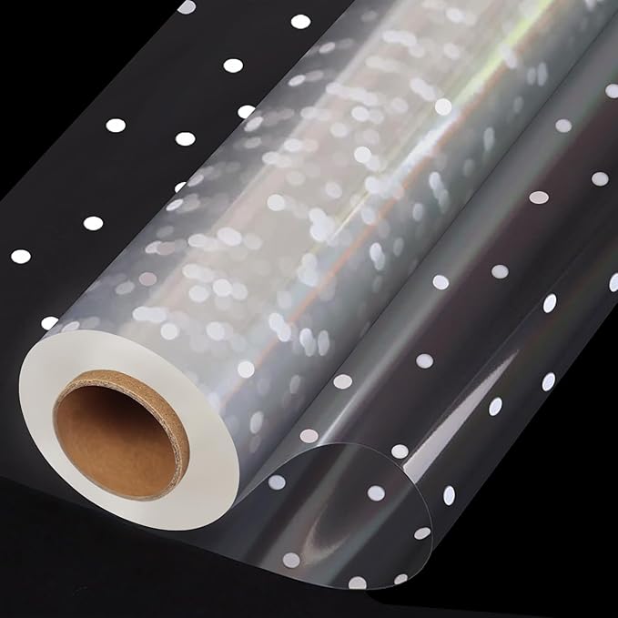 100 ftx34 in Extra Wide Clear Cellophane Wrap Roll with Irregular White Dot, Transparent Thicker Cellophane Roll, Gift Baskets Wrap Cellophane Film for Treats, Gifts, Holiday, Christmas Wrapping