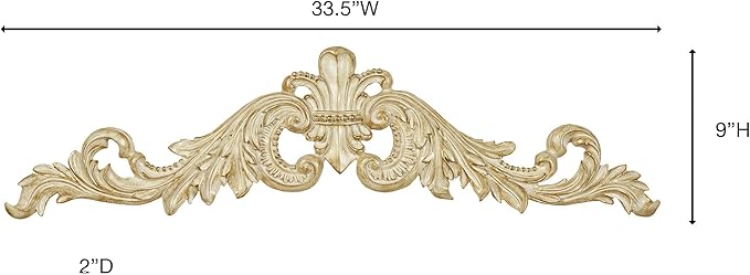 Salvatar Wall Art Topper | Large, Wide Doorway Design | Ivory and Metallic Gold Finish | Openwork Acanthus Leaf Scrolls with Ornate Fleur De Lis | Hang Alone or Above A Wide Door, Window, or Artwork
