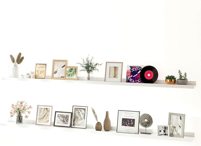 White Floating Shelves for Wall Decor, Long Wall Mounted Storage Shelf for Bedroom, Living Room, Bathroom, Kitchen, Nursery, Display Picture Ledge Shelf with Lip Set of 2-71 Inches, White