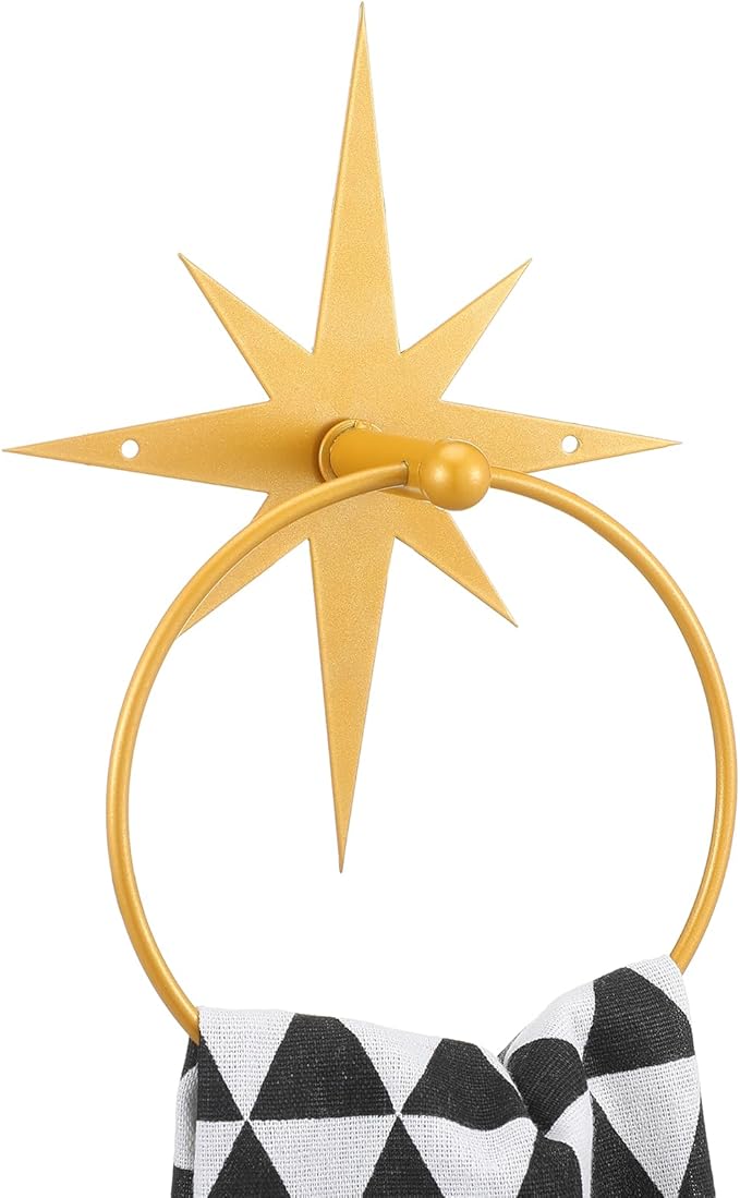 Reallnaive Mid Century Towel Ring Holder for Bathroom Modern Gold Atomic Starburst Hand Towel Holder Starburst Mid Century Bathroom Accessories Retro Decor