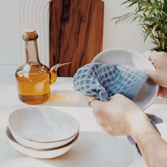 sea me at home Waffle Washcloths Set, 100% Turkish Cotton (Denim)