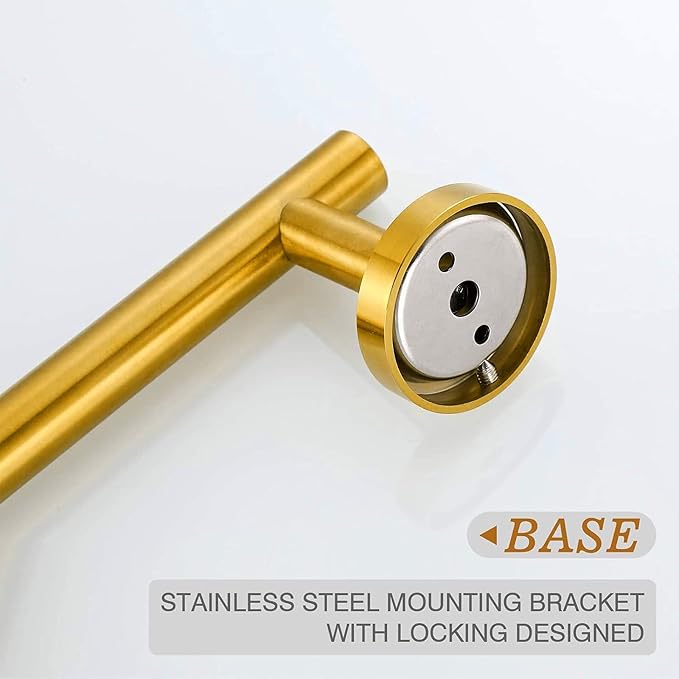 USHOWER Brushed Gold Towel Bar, 24-Inch Towel Racks for Bathroom Wall-Mounted, SUS304 Stainless Steel Towel Rod (Total Length 26-Inch)