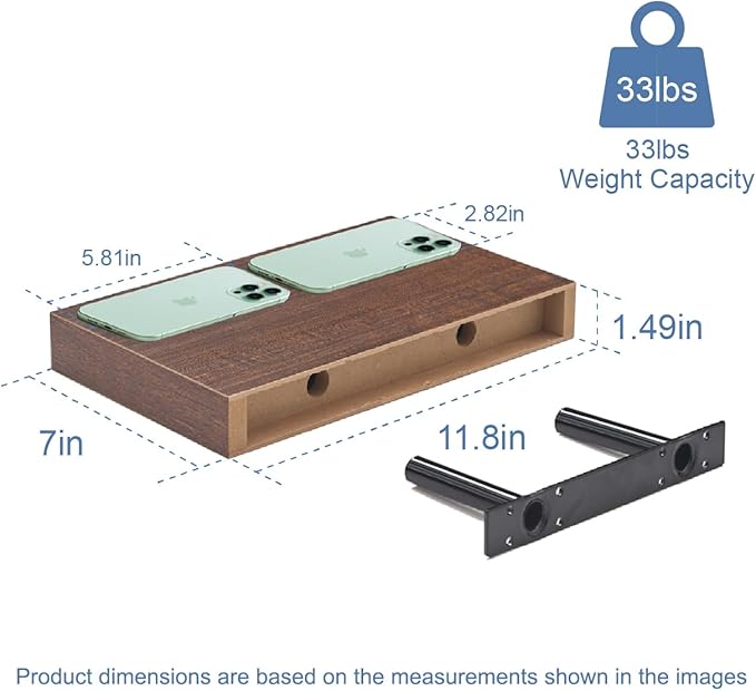 Floating Shelves for Wall, Wall Mounted Rustic Wood Shelves for Bathroom, Bedroom, Living Room & Kitchen, Hanging Shelf for Storage, Books & Room Decor, Walnut-Like, Set of 4, 12"x7"x1.5"