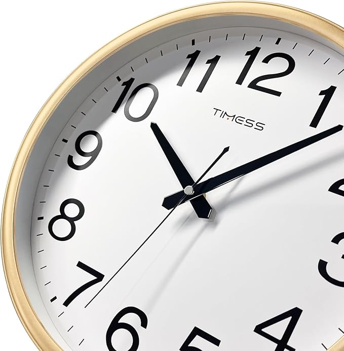 Wall Clock, 11 Inch Large Dial Non-Ticking Silent Battery Operated Quality Analog, Ultra-Quiet Movement Quartz, Timeless Stylish Clock, Ideal Modern Home, Office Décor (Gold)
