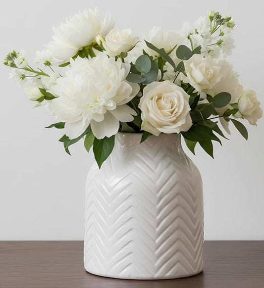 hjn White Vase for Flowers Ceramic Vase for Decor, Modern Decorative Vase, Vases for Your Kitchen/Office/Living Room/Bookshelf/Mantel - White Texture(Small)