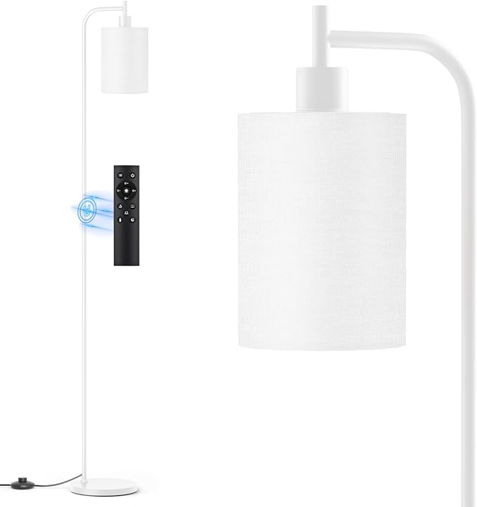 SIBRILLE Floor Lamp with Linen Shade, Dimmable Tall Standing Lamp with Remote Control & 3 Color Temperatures, Modern Floor Lamps for Living Room Bedroom Office Corner, 9W LED Bulb Included